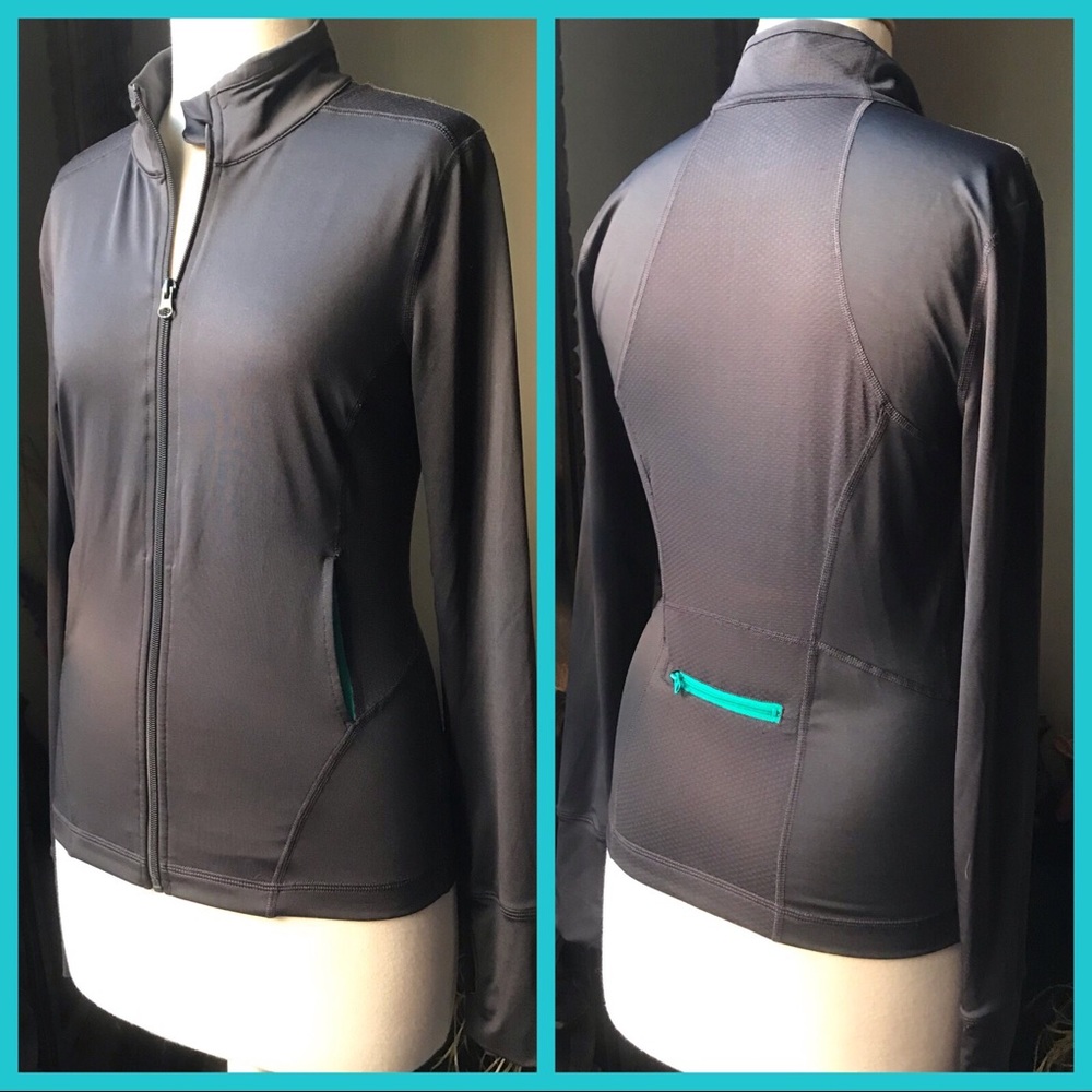 Gray/turquoise athletic running jacket